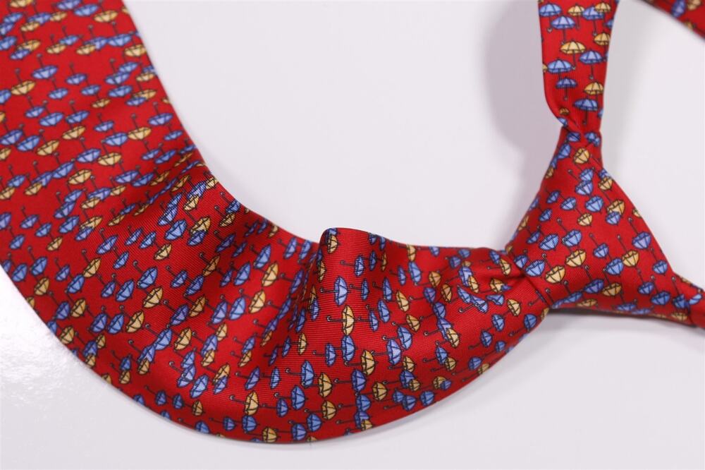 Marchesi di Como Red Umbrella Print Silk Necktie Tie